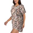 thumbnail image 2 of Uemuo Brown Sloth Pattern Women's Short-Sleeved Pajama, Button-Front Loungewear, 2-Piece Summer Sleepwear, Elastic Drawstring Shorts-X-Large, 2 of 7