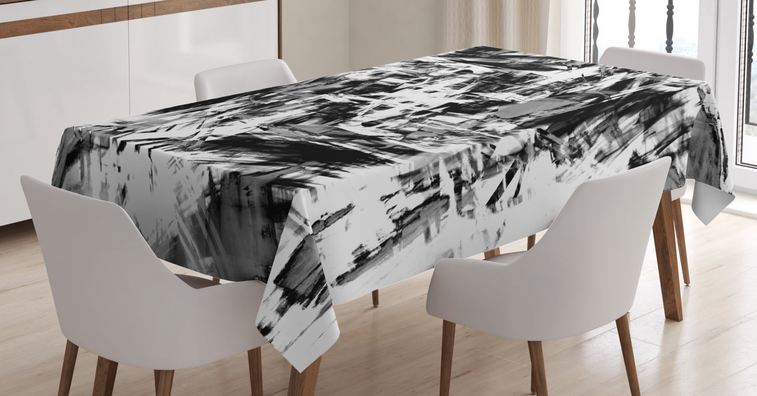 Black and White Decorations Tablecloth, Old Grunge Style Abstract Art