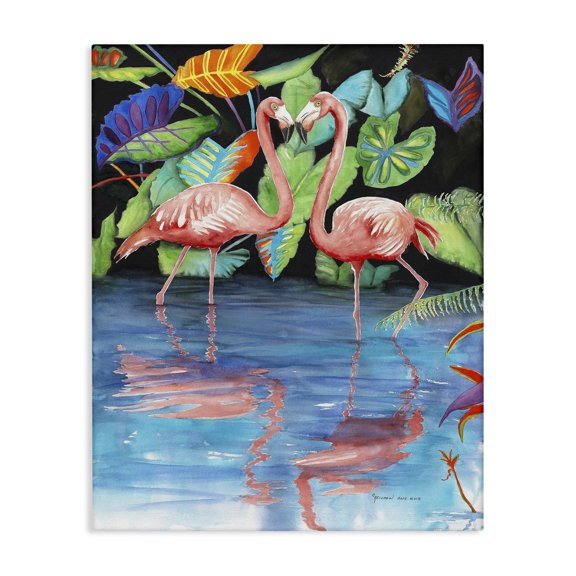 Stupell Industries Bohemian Bold Flamingos Reflection Canvas Art, 16 x 20, by Christine Reichow