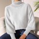thumbnail image 5 of Suéter de cuello alto para mujer, suéter liso holgado de invierno, suéter de manga larga con cuello redondo, tops de poliéster para mujer, 5 of 6