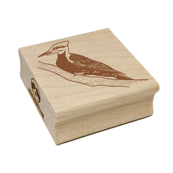 Pileated Woodpecker Bird on Branch Square Rubber Stamp Stamping Scrapbooking Crafting - Small 1.25in