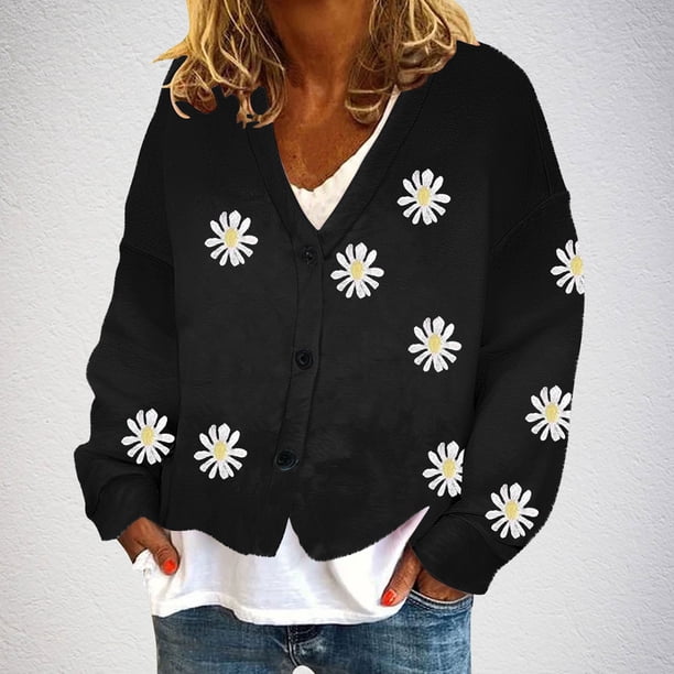 Cárdigan informal para mujer, con botones, estampado, chaqueta de moda, abrigo, blusa de poliéster para mujer