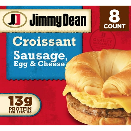 Jimmy Dean Sausage Egg & Cheese Croissant Breakfast Sandwich, 36 oz, 8 Count (Frozen)