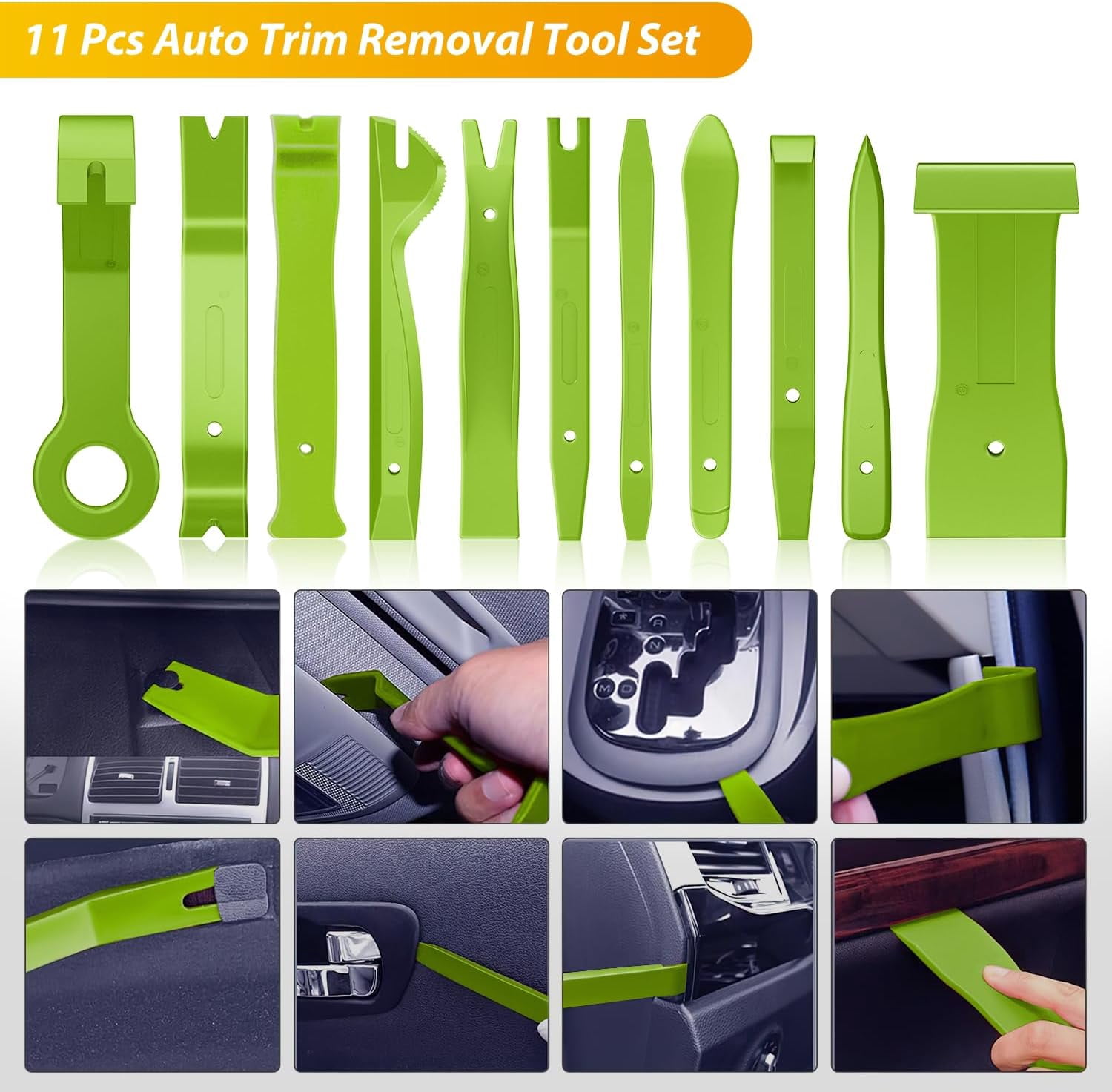 GOOACC 102Pcs Trim Removal Tool, Auto Push Pin Nylon Bumper Retainer Clip Set Fastener Terminal Remover Tool Round Handle Crowbar Kit Car/Radio Panel, Green