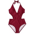 thumbnail image 1 of VJATTWR Womens Bathing Suits Women Backless Solid Color Bikini 1 Piece High Waist Halter Swimsuit, 1 of 6