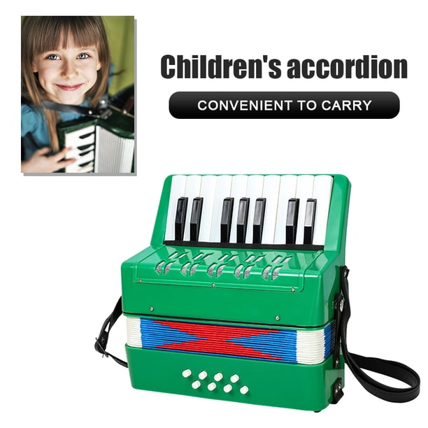 Acordeón 17 Teclas 8 Botones Bajos Regalo de Cumpleaños Profesional para Niños Verde