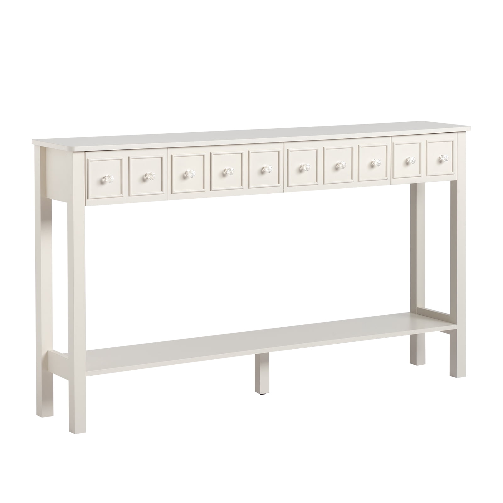Ktaxon 60" Long Console Table with Storage for Entryway, Narrow Sofa Tablewith 4 Drawers and Storage Shelf, Multifunctional TV Table for Living Room, Hallway, Foyer, Antique White