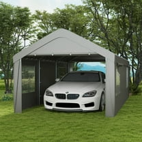 Outsunny 10' x 20' Carport Canopy, Heavy Duty w/ 4 Windows, 2 Doors, Gray