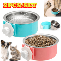 2pcs Crate Dog Bowls, Removable Stainless Steel Pet Bowls Hanging Food Water Feeder for Puppy Dog Cat Rabbit Ferret Bird