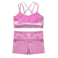 thumbnail image 4 of Hansber Kids Girls 2Pcs Sports Gymnastics Dance Outfits Metallic Crop Top Dance Bralette Vest with Shorts Set Pink 10, 4 of 5