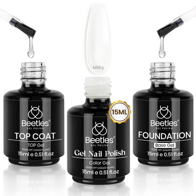 Set de Esmaltes de Gel Beetles Blanco Lechoso: Top Coat y Base Coat 15ml