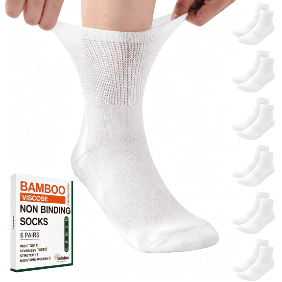 XIBUFE Bamboo Viscose Diabetic Socks for Women Men,6 Pairs Non Binding Ankle Socks Size 9-11 13-15 Comfortable Compression Socks