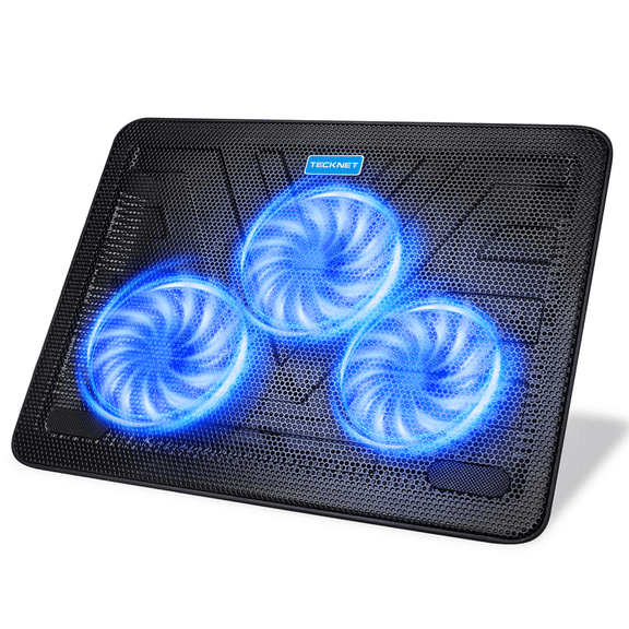 TECKNET BASICS Laptop Cooling Pad, Portable Slim Quiet USB Powered, with 3 Blue LED Fans, Fits 12''-17'' Laptop, Black