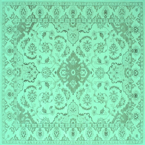Ahgly Company Indoor Square Abstract Turquoise Blue Contemporary Area Rugs, 6' Square