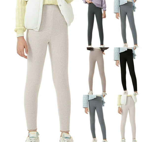 BXJX Girls Cotton Leggings Size 8 T, Fleece‑Lined Stretchable Casual Elastic Waist Yoga Pants Beige