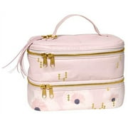 C.R. Gibson Women's Large Pink and Gold Travel Cosmetic and Makeup Bag, 8" W X 6" H X 4.5" D