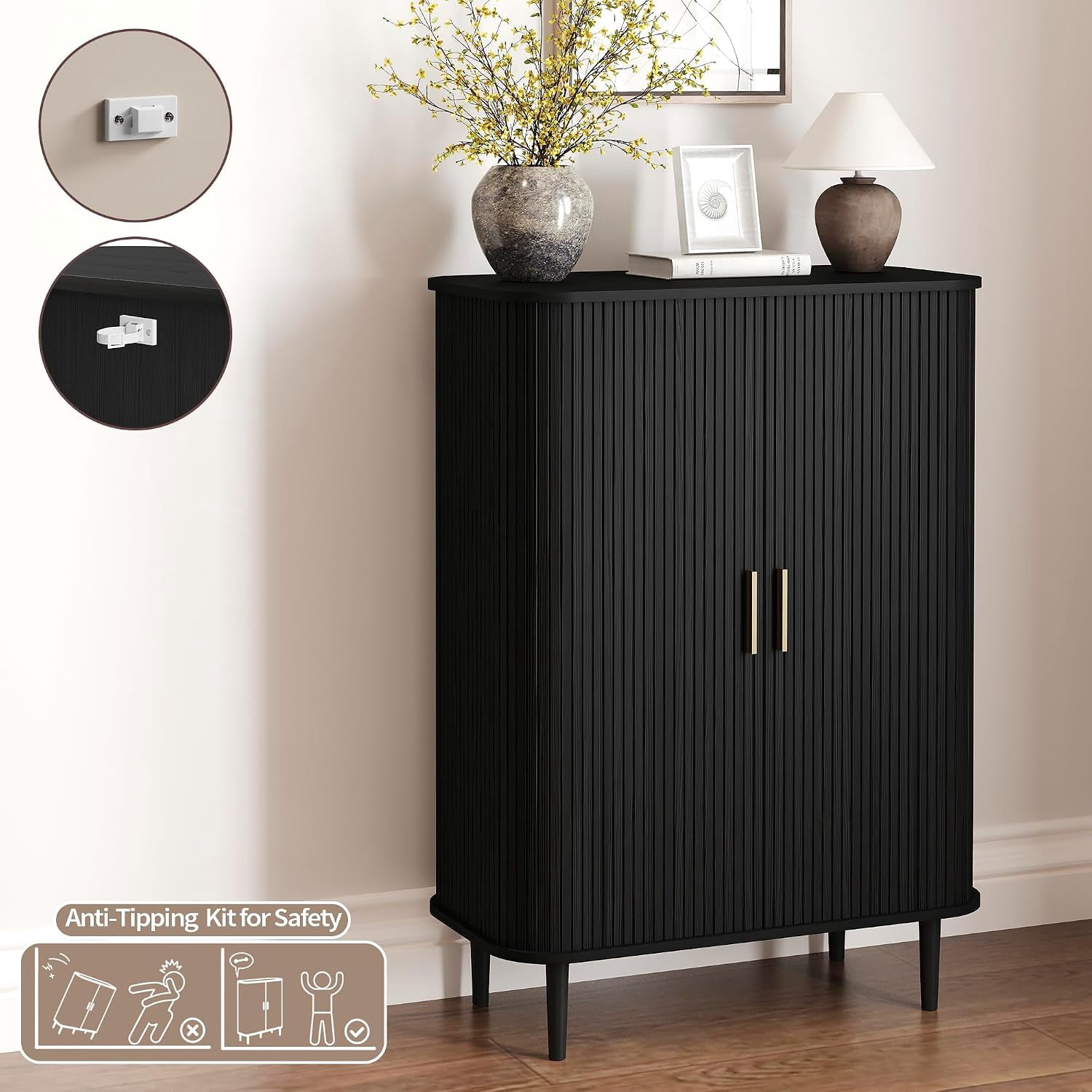 31.5 " Shoe Storage Cabinet with Sliding Door, 6-Tier Adjustable Freestanding Shoe Organizer for Entryway, Hallway, Black