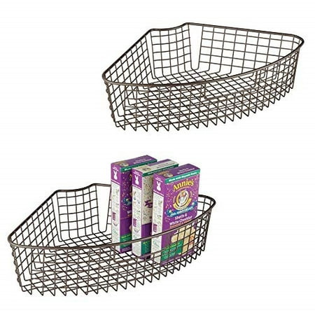 Mdesign Farmhouse Metal Kitchen Cabinet Lazy Susan Storage Organizer Basket With Front Handle Medium Pie Shaped 1 4 Wedge 2 Deep Container Mdesign Farmhouse Metal Kitchen Cabinet Lazy Susan Storage Organizer Basket With Front Handle Medium Pie Shaped 1 4 Wedge 2 Deep Container