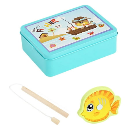 

NUOLUX 1 Set Wood Magnetic 15pcs Fish Toy Childrens Early Educational Plaything Fishing Games Toy with Iron Box for Kids Children