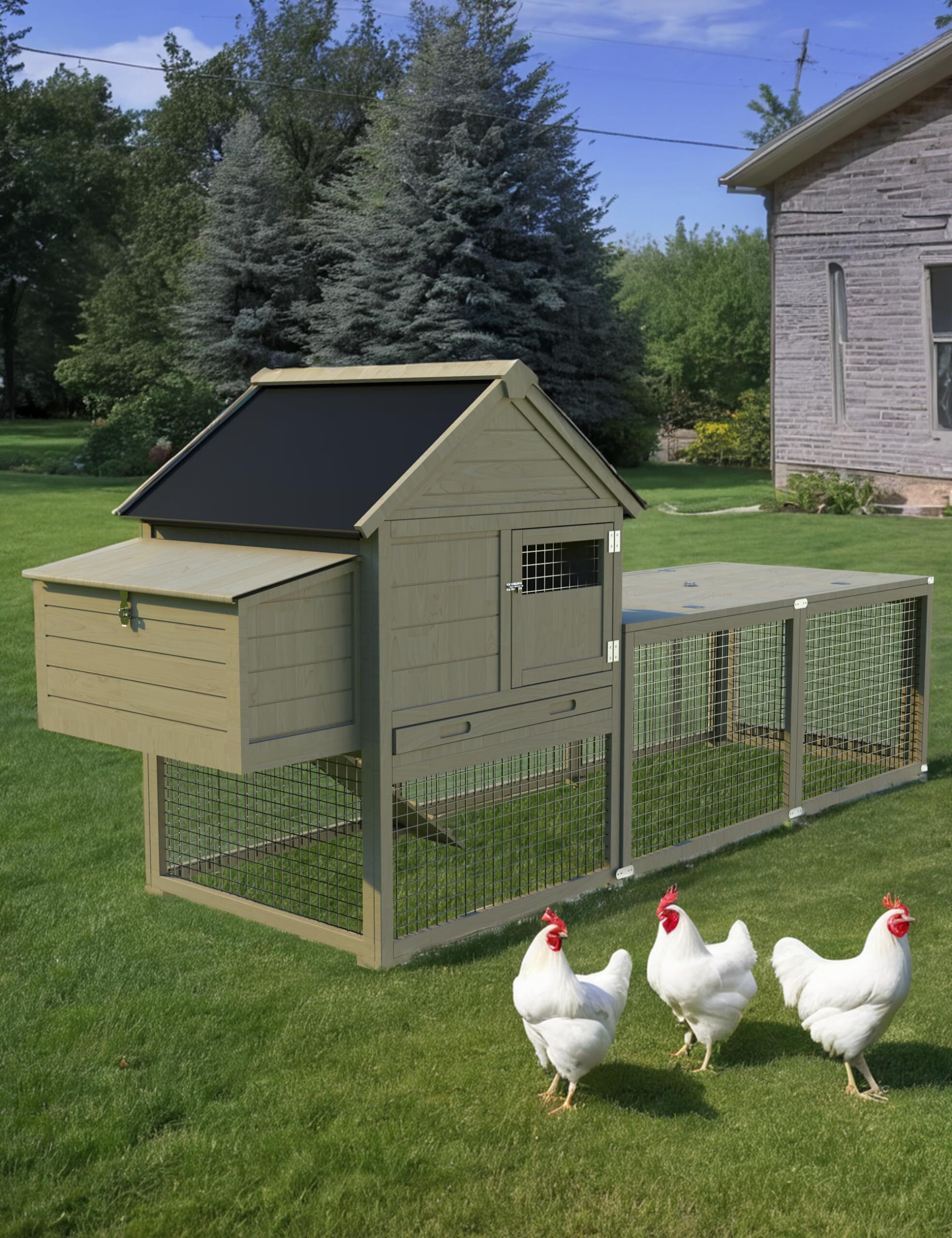 RIEDHOFF Rabbit Cage Indoor and Outdoor Rabbit Hutch Bunny Cage Pet Playpen Small Animal Pen and Hutch Enclosure with Anti-UV Waterproof Roof No Leak Pull Out Tray Run and Ramp 109in, Wood