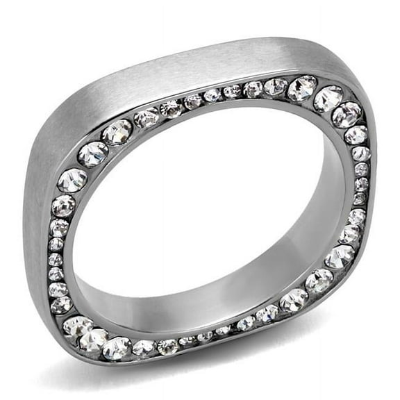 Alamode TK2261-8 Women High Polished Stainless Steel Ring with Top Grade Crystal in Clear - Size 8