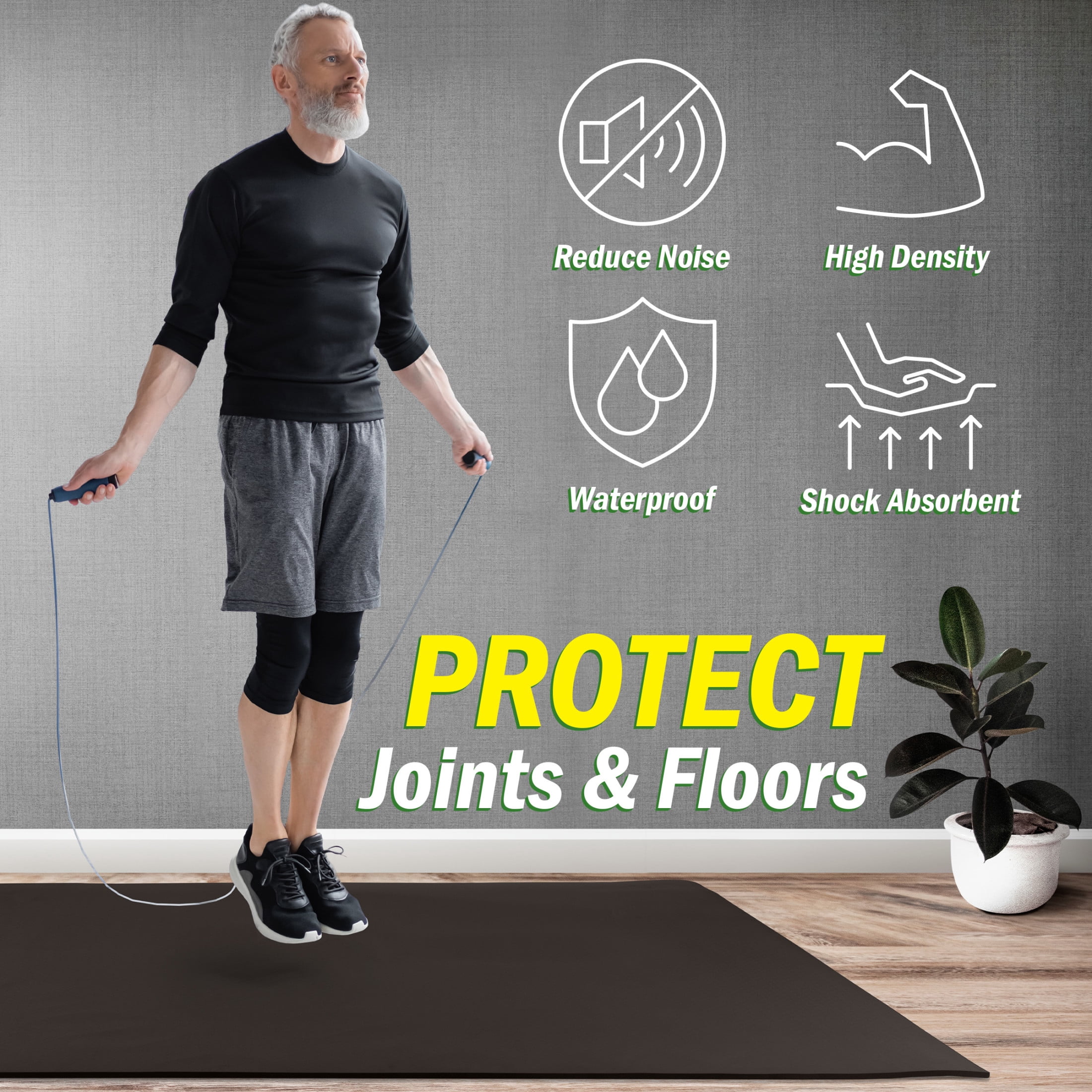 Wakeman Large Yoga Mat - 6’x4’ 8mm Thick Non-Slip Wide Exercise Mat, Black