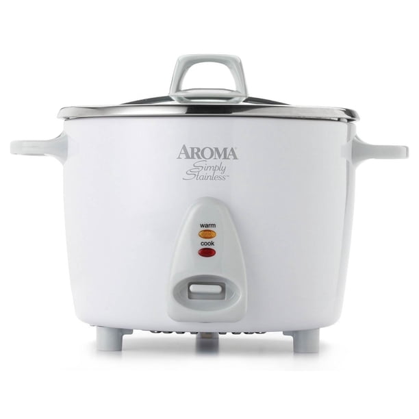 Aroma 6 Cup Cooked Simply Stainless Nonstick Countertop Rice Cooker Pot ...