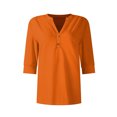 thumbnail image 4 of Xyxonk 3/4 Length Sleeve Womens Tops Dressy Casual V-Neck Henley Shirt Sexy Solid Color Tees Summer Fashion Outfits Orange S, 4 of 7