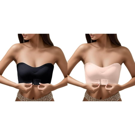 2-Pack Women Lingerie Strapless Front Buckle Lift Bra Wire Push Up Bandeau Bra Clear Straps for Bras for Women Strapless Bra for Women Push up Front Shield Strapless Corset Bra for Women Elastic Bra