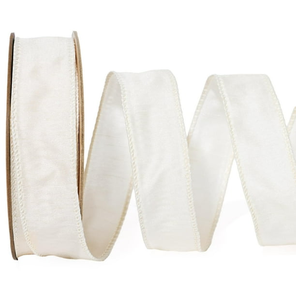 Cinta decorativa, alambrada, color marfil, 2,5 cm x 9,1 m, color blanco crema
