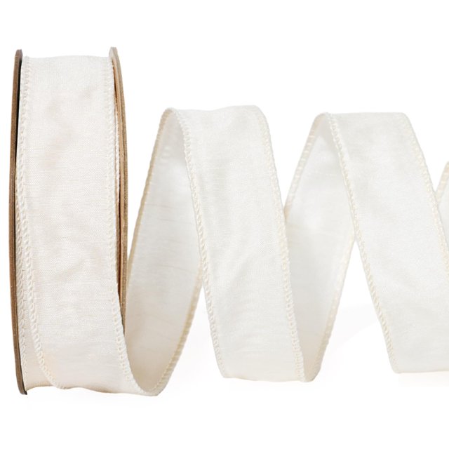 Cinta decorativa, alambrada, color marfil, 2,5 cm x 9,1 m, color blanco crema