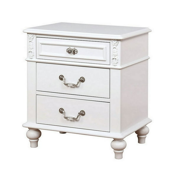 Nightstand with 3 Drawers and Built In USB Port, White- Saltoro Sherpi
