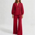 thumbnail image 6 of Enjoytime Travel Outfits for Women Casual Lounge Plus Size 2 Piece Sets V Neck Long Puff Sleeves Tops Straight Leg Pants Matching Set, 6 of 6