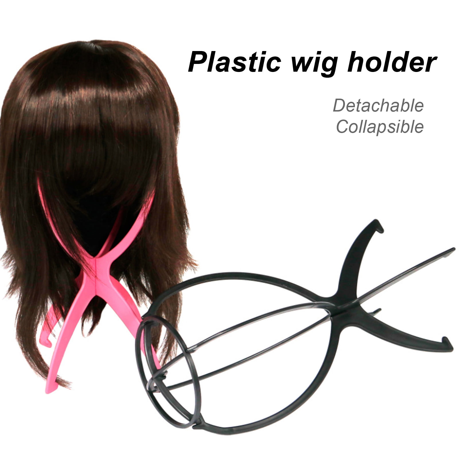 2 Pcs 14.2 Inches Wig Stands Wig Head Stand Travel Wig Stand Portable Wig Stand for Women Wigs Display Stand (Black)
