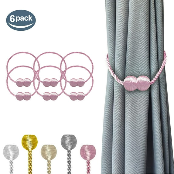 Howarmer 6 Pack Drape Tiebacks Rope-European Strong Magnetic Holdbacks Curtain Buckle for Home Curtains/Window Decor(Pink)