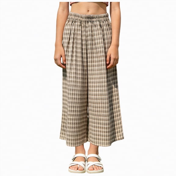 Zanarzt Girls Pants Toddler Kids Summer Cotton Linen Pants Boys Girls Casual Plaid Long Pant Beach Pants 3-4 Years,Coffee
