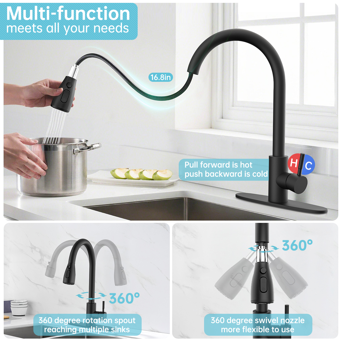 GPED Kitchen Sink Faucet with Pull Down Sprayer photo 3