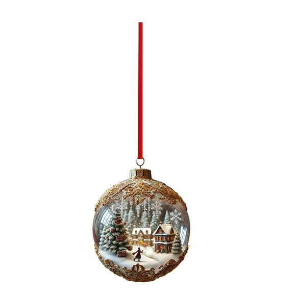 2D Snowflake & Floral Glass Christmas Tree Ornament,3.15in,Red Bow,Shatterproof,Holiday Decor,Xmas Tree Decoration,Winter Wonderland,Festive Holiday Decorations