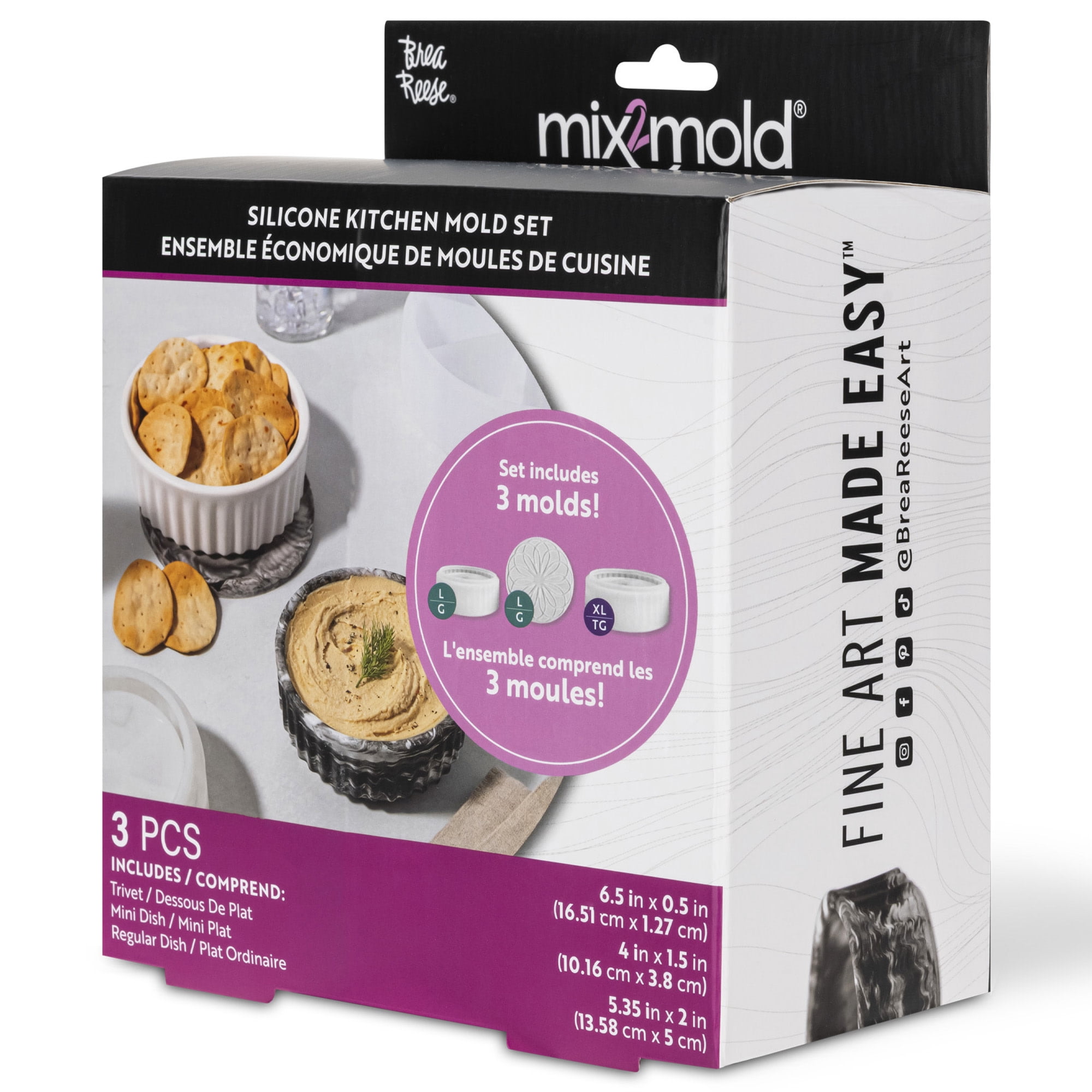 Brea Reese Mix2Mold: Molds Value Set - Kitchen 3pc - Silicone-Durable-Reusable, Non-Stick, For Resin Craft Projects, DIY Trivet, Ramekin & Snack Dish