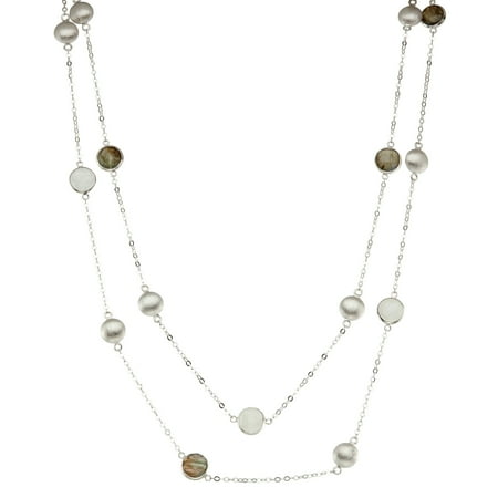 Rainbow Labradorite Pendant - 5th & Main Sterling Silver Bezel Necklace with Silver Stations and Labradorite and Rainbow Moonstone Round Gemstones