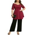 thumbnail image 2 of Agnes Orinda Women's Plus Size V Neck Wrap Short Sleeve Casual Peplum Blouses 4X Burgundy, 2 of 5