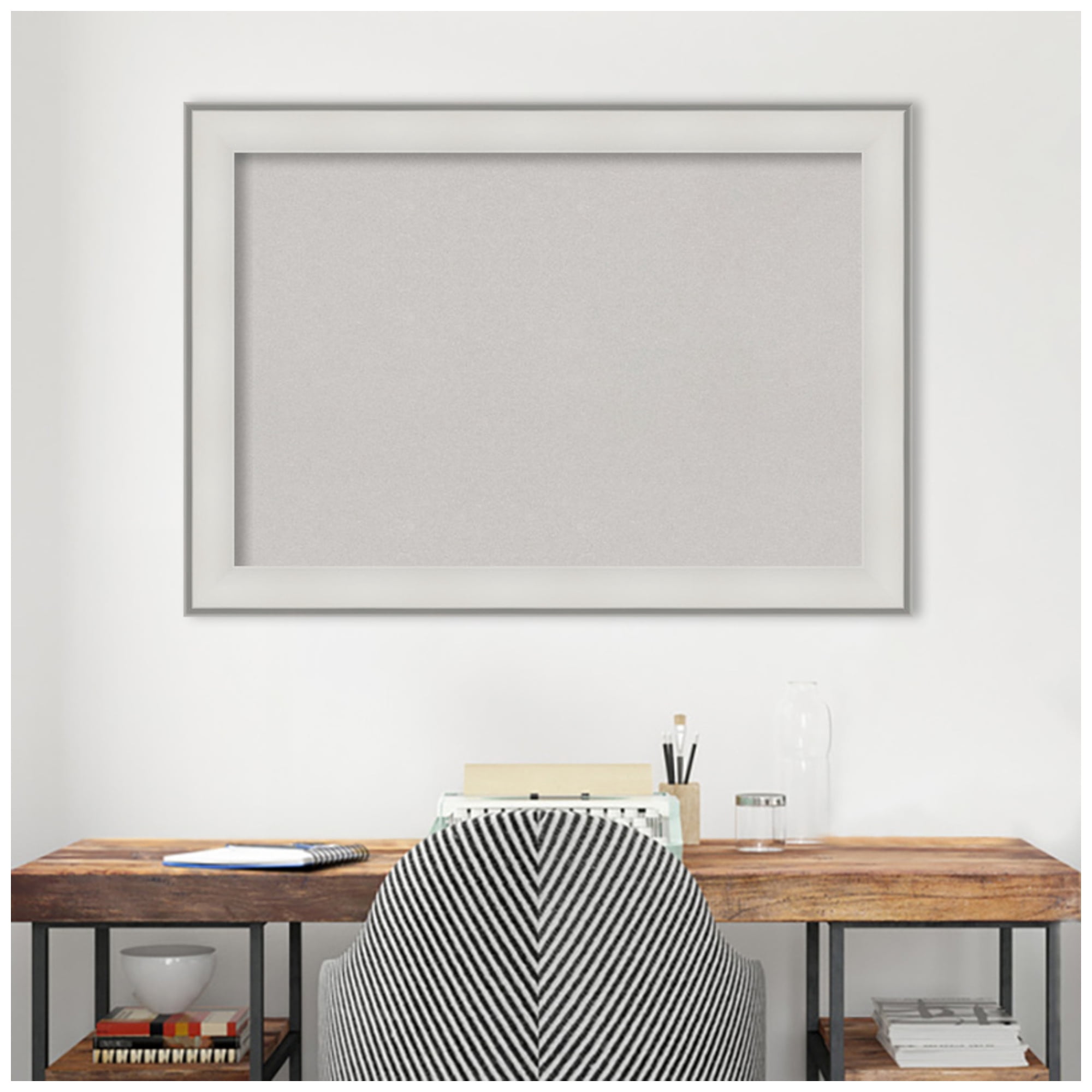 Amanti Art Grey Cork Board Framed Imperial White Bulletin Board 41 in. x 29 in.