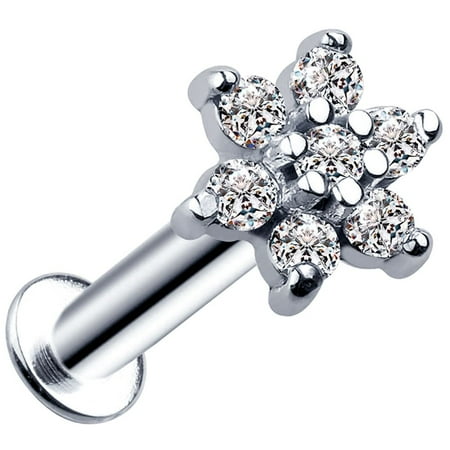 Diamond Flower 14k White Gold Labret Lip Ring Cartilage Earring Choose Size Diamond Flower 14k White Gold Labret Lip Ring Cartilage Earring Choose Size