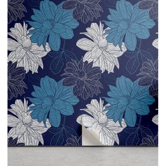 Ambesonne Nature Peel & Stick Wallpaper for Home, Simplified Dahlia Flowers, 13"x36", Dark Lavender and Blue Grey