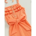 thumbnail image 4 of Kmbangi Kids Girls Jumpsuits Buttons Ruffles Sleeveless Solid Color Rib Knit Rompers Summer Casual Cami Playsuits with Belt, 4 of 8