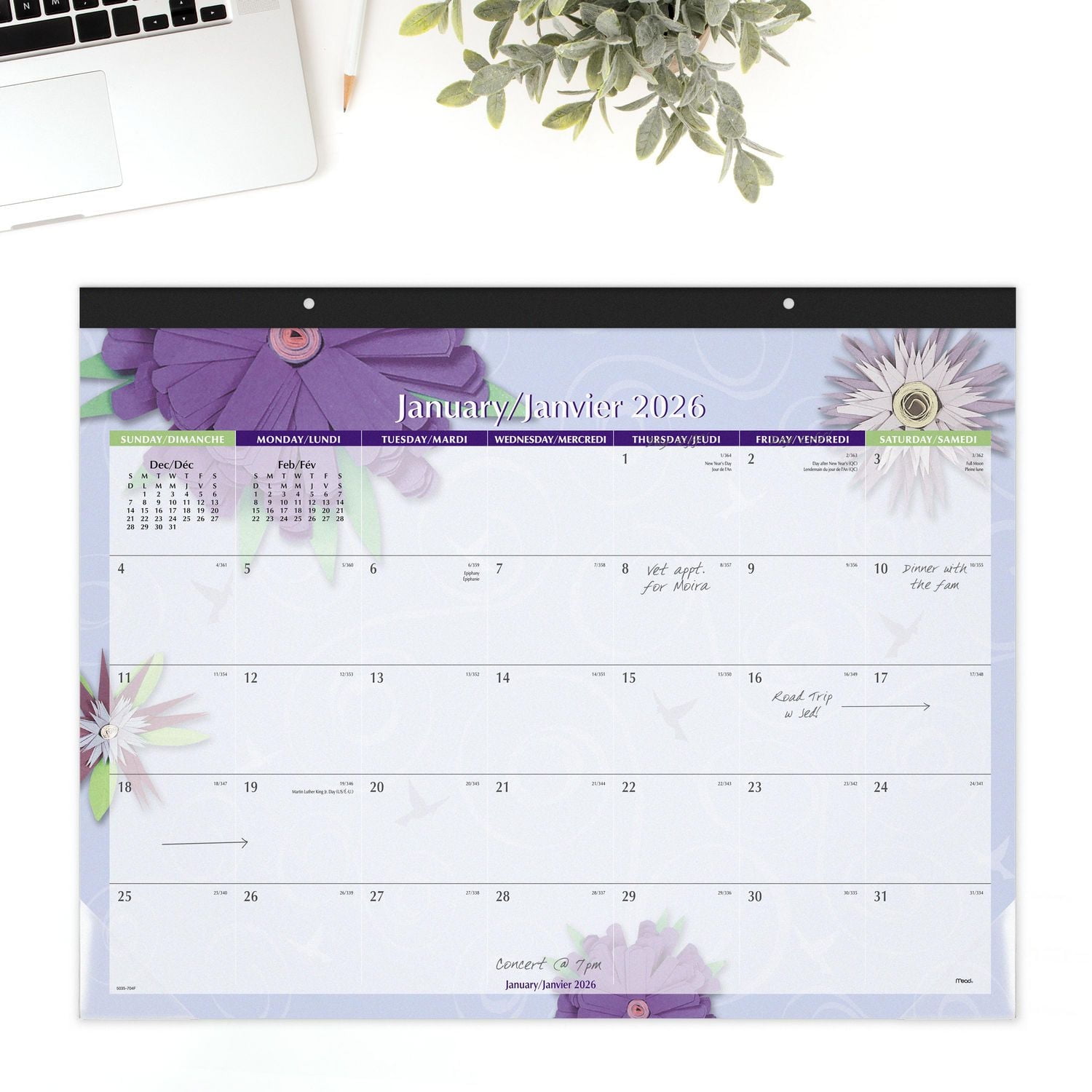 2026 Mead® Paper Flowers Monthly Desk Pad, Deskpad