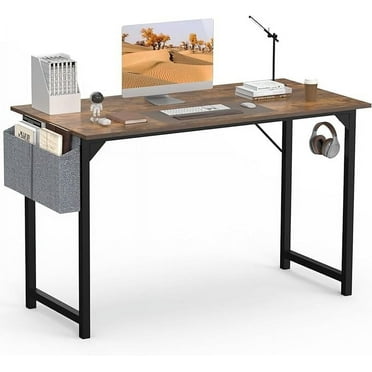 JCZCXZCU Office Desk, Computer Desk 48 Inch with Storage Bag for Writing, Study - Rustic Brown