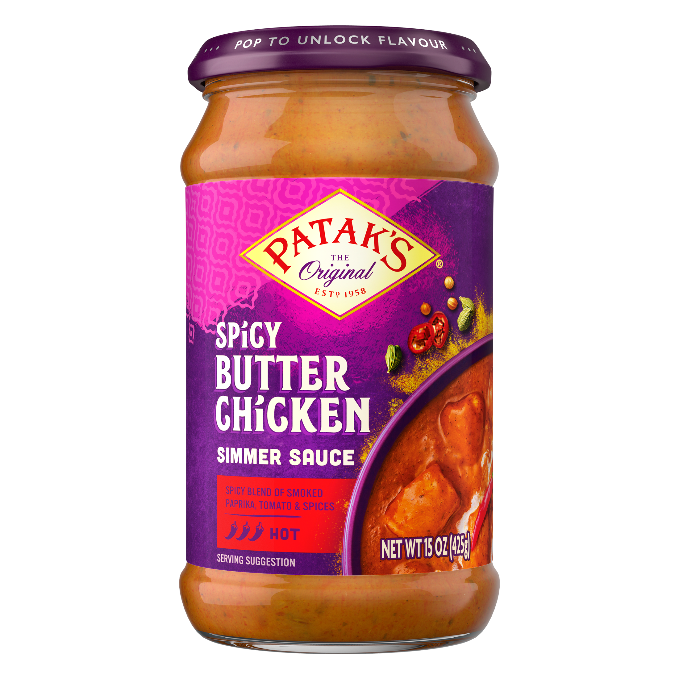 (3 pack) Patak's Spicy Butter Chicken Simmer Sauce, 15 oz