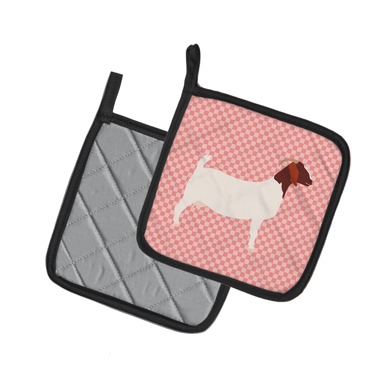 Caroline's Treasures Boer Goat Pink Check Pair of Pot Holders