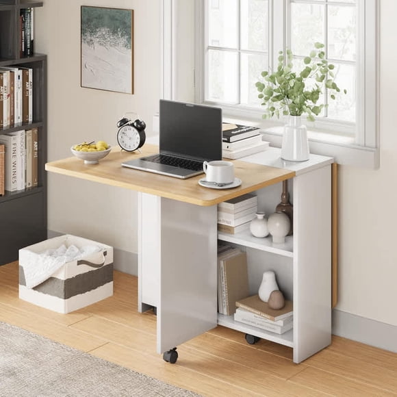 Folding dining mesa-47.2in d x 23.6in w x 29.5in h featuring pear wood color y blanca finish